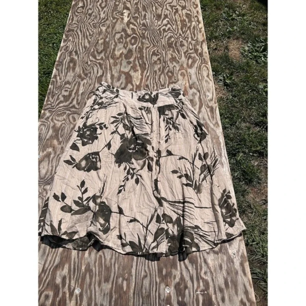 Grace‎ Elements Skirt Cotton Size 10 Floral Tan Brown Gold Floral Spring Zipper